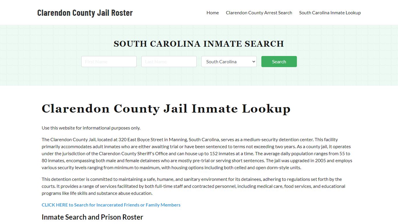 Clarendon County Jail Roster Lookup, SC, Inmate Search